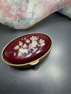 Vintage Floral Trinket Box Jewelry Case in Deep Burgundy